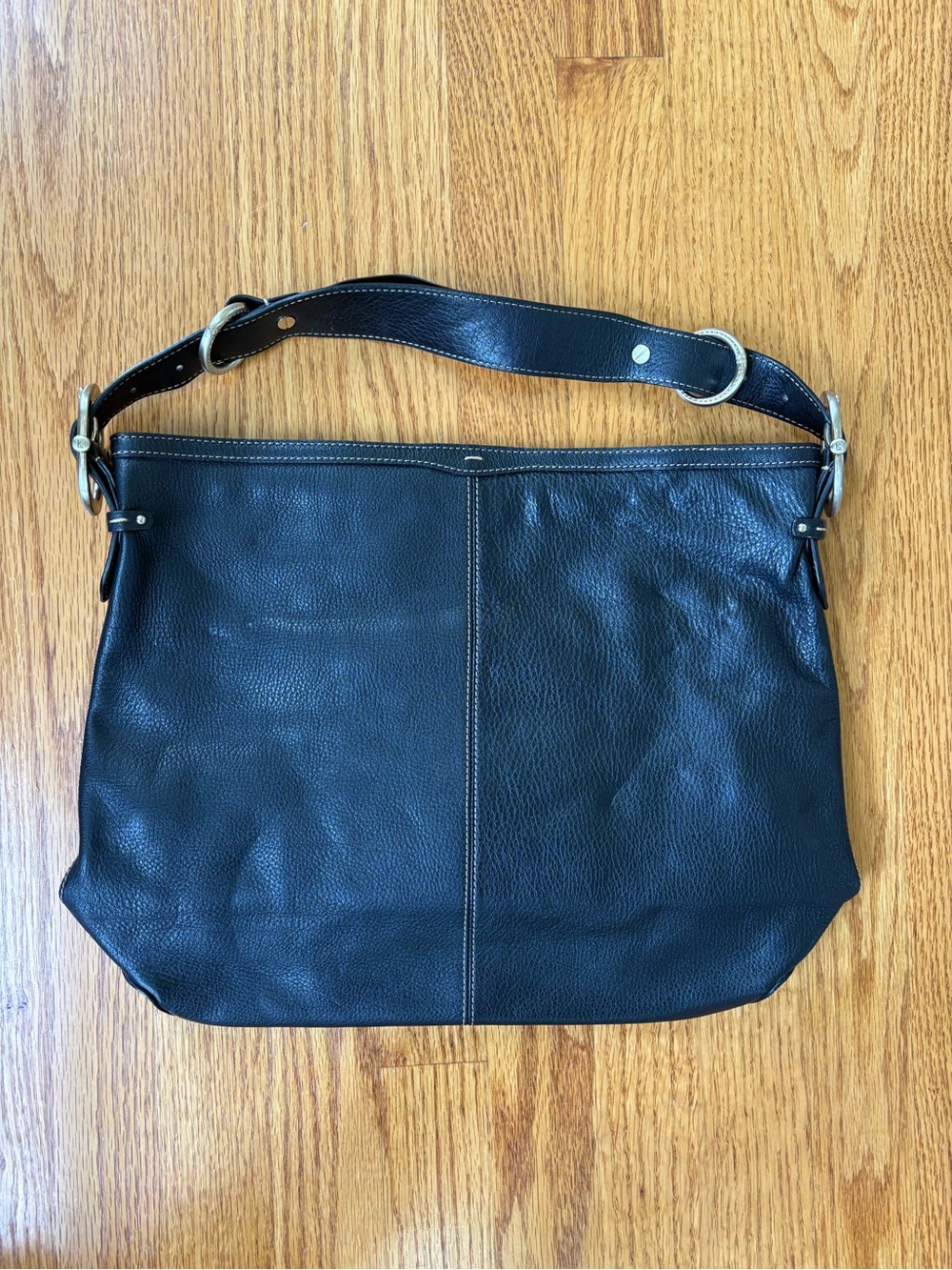 Liz Claiborne Black Leather Shoulder Bag with Gold Hardware